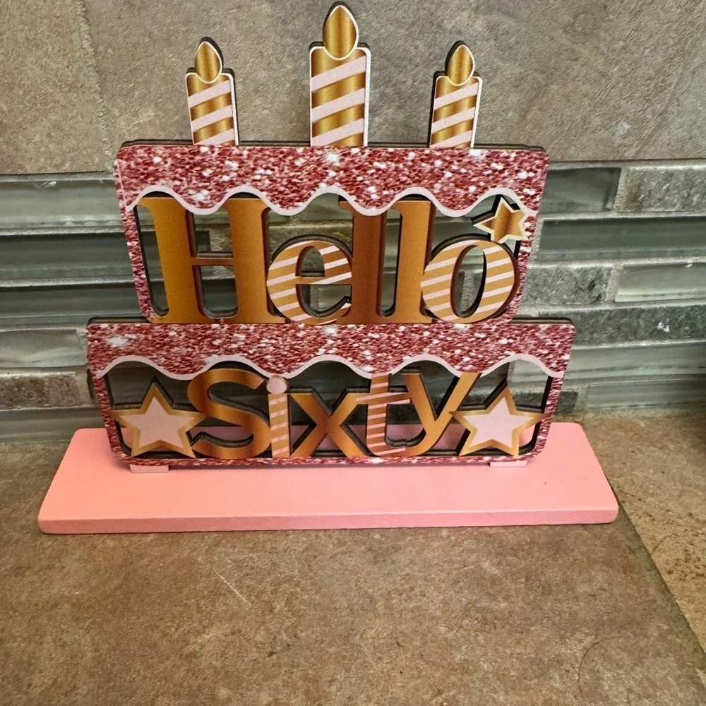 60th Birthday Pink Rose Gold Happy Birthday Party Wood Glitter Centerpieces EUC